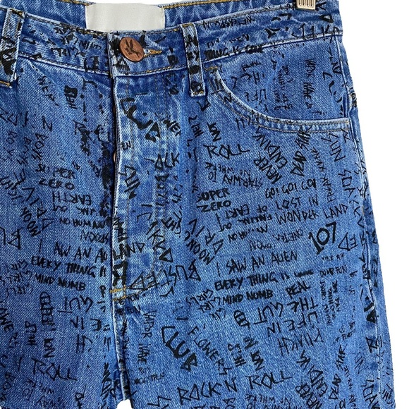 One Teaspoon Graffiti High Rise Straight Leg Cropped Raw Hem Jeans 22 XXS 00 - Picture 9 of 17